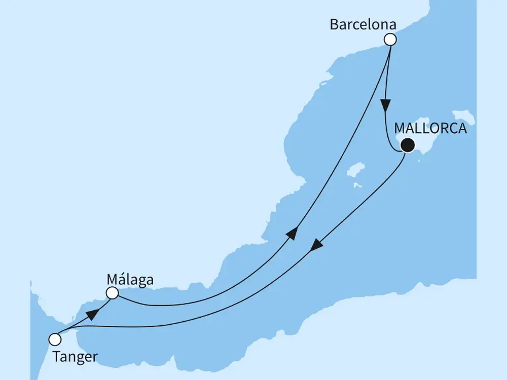 Mein Schiff Flow Angebot der Woche Willkommensreise mit Marokko - ab/bis Palma - Routenbild